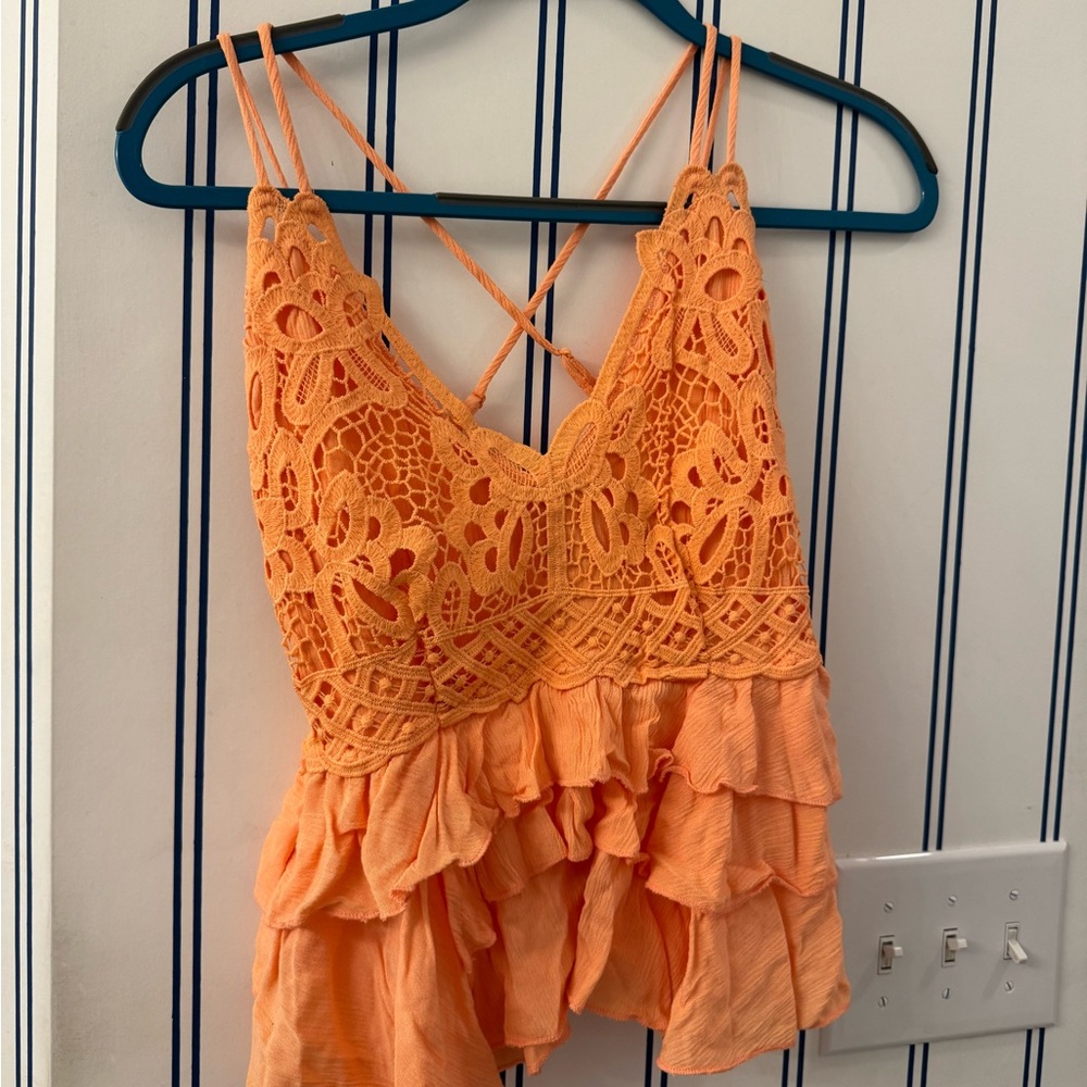 Chelsea & Violet Orange Ruffled Cropped Camisole